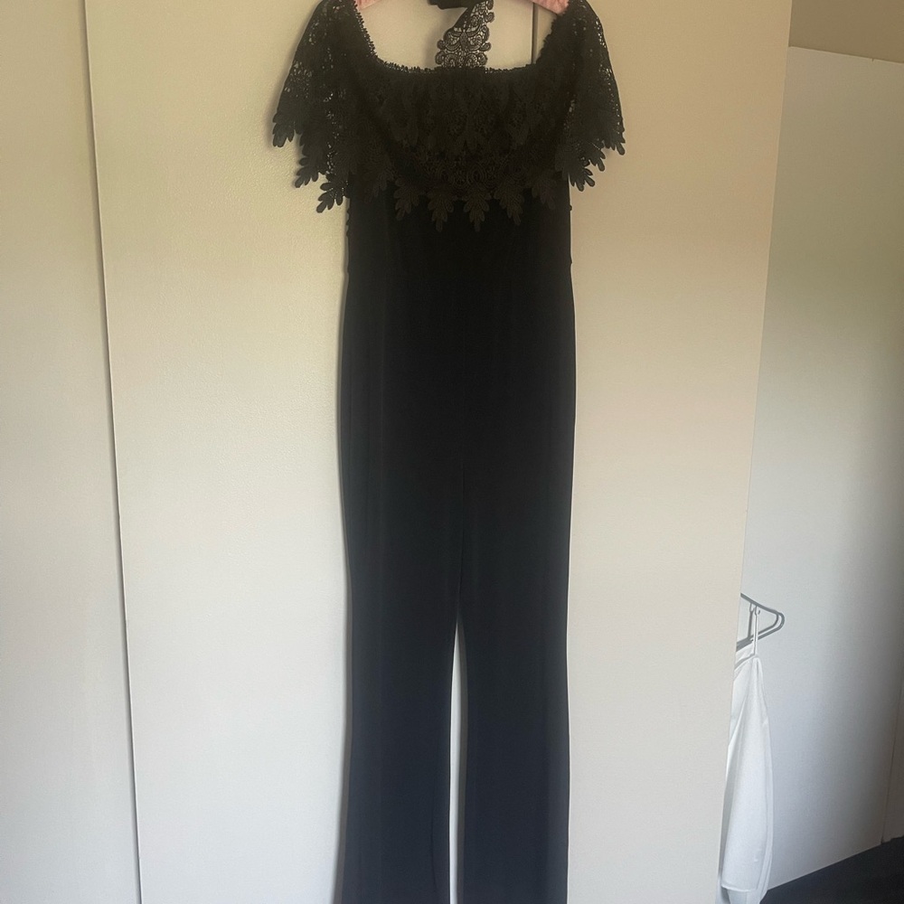 VENUS Black Off-Shoulder Lace Jumpsuit